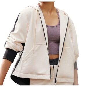Sweaty Betty London Cream Black Colorblock‎ High Low Zip Up Hoodie Womens Size S